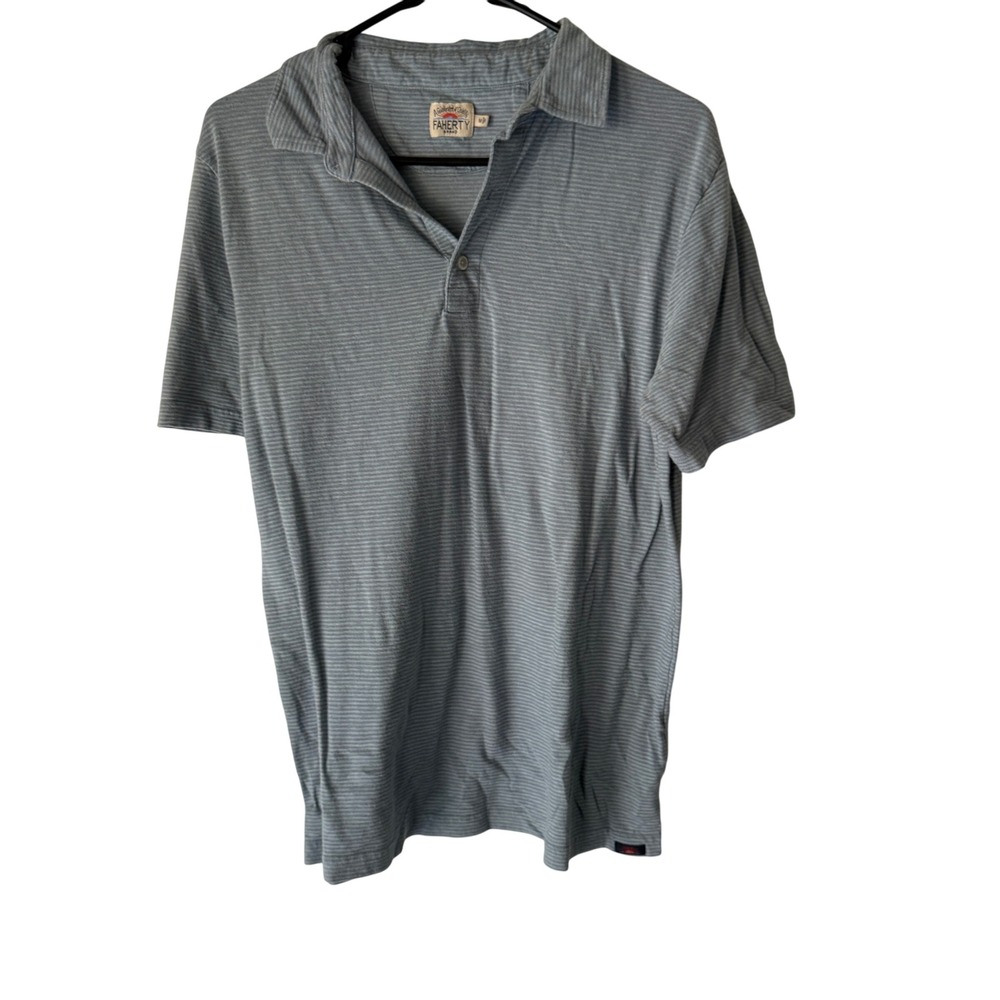FAHERTY BRAND Men's Striped Short Sleeve Polo Shirt Blue Grey‎ Size M
